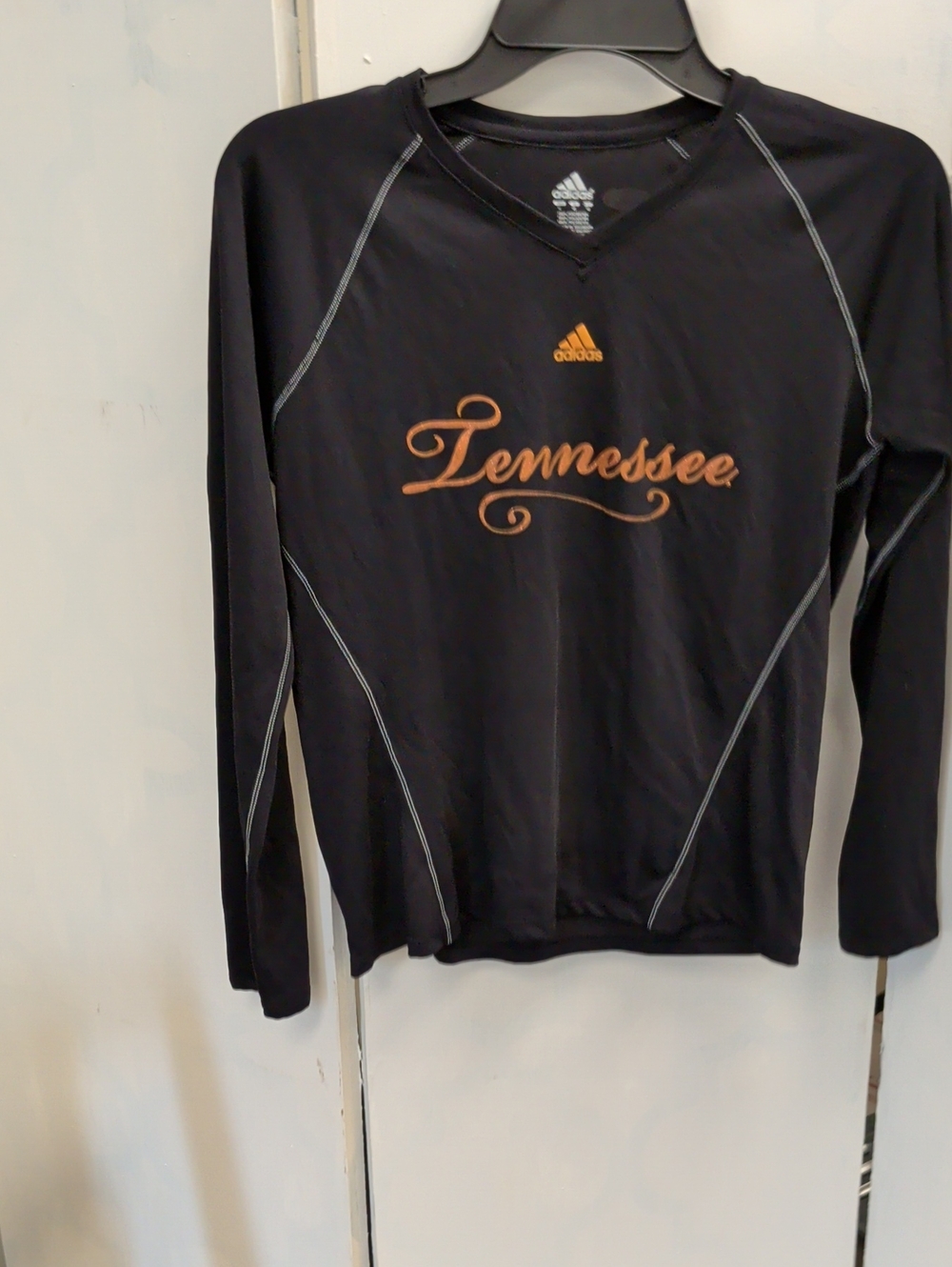 adidas Black Long Sleeve 'Tennessee' Performance Tee with Orange Script